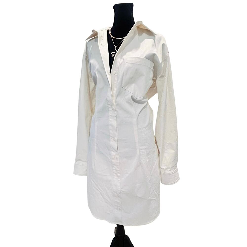 Good American Stretch Shirt Dress Womens M Cream White Collared Mini NWOT